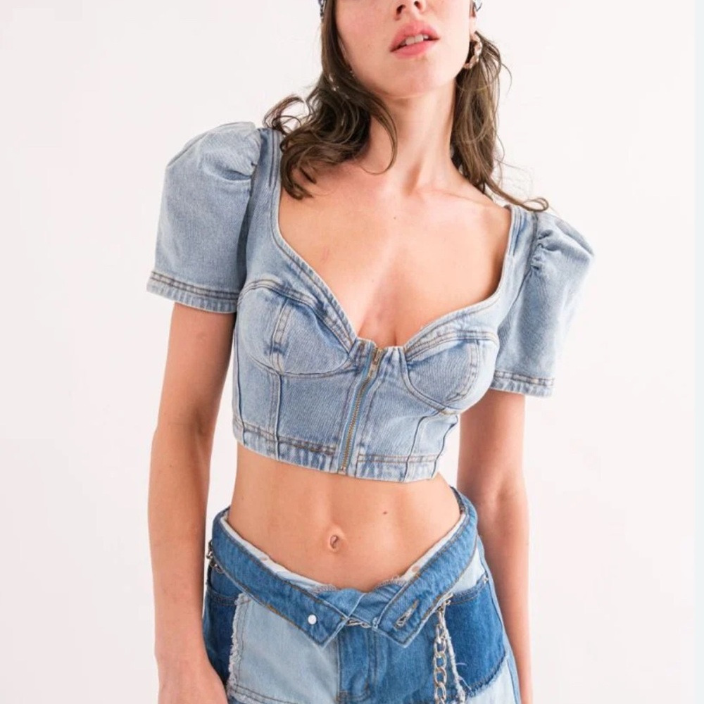 Signature8 Light Blue Denim Crop Top